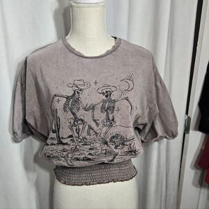 Youth in Revolt Brown Dancing Cowboy Skeletons T-Shirt Size S Boho Western